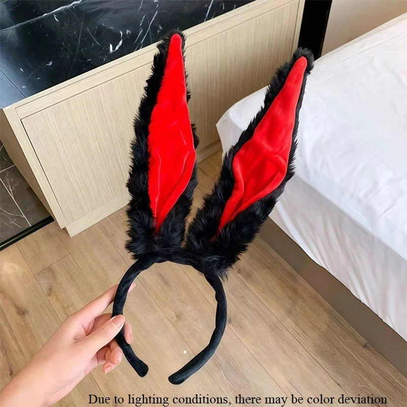 Plush Rabbit Ear Headband Grey & Pink – Cosplay Hair Hoop Costume Hair Accessory Axl black-1pcs