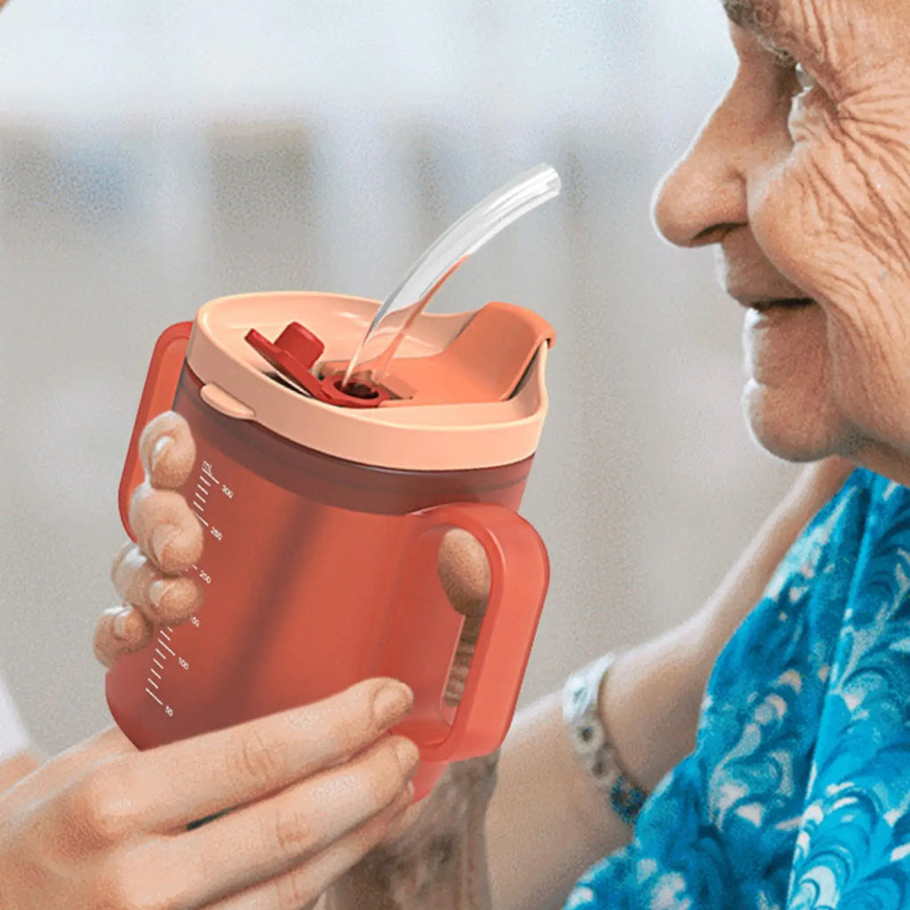 Elderly Drinking Cup with Handles, Straw & Spill-Proof Spout Adaptive Drinking Cup Axl