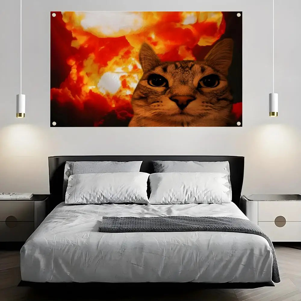 Funny Silly Cat Flag – Indoor & Outdoor Wall Art Banner Decorative Wall Flag Axl