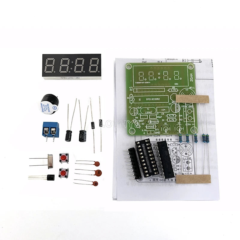 DIY 4-Digit LED Electronic Clock Soldering Kit | DC 3.7V–5.5V DIY Electronics Kit Axl