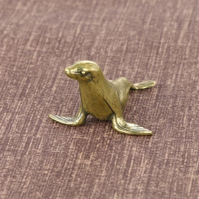 Vintage Brass Seal Figurine – Antique Desk Sculpture & Decor Brass Figurine Axl