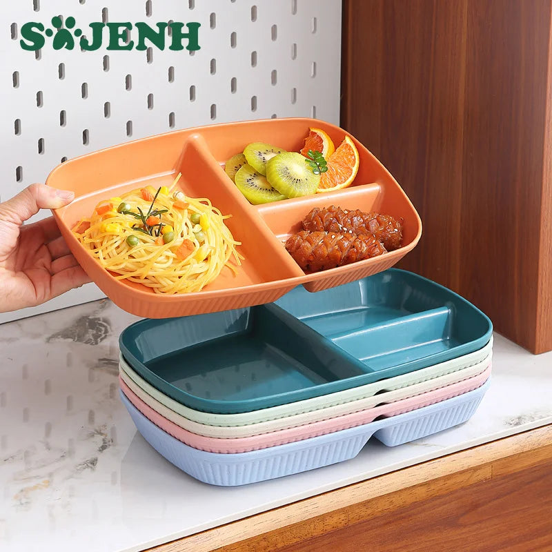 3-Compartment Divided Meal Plate | Durable PP Striped Design Divided Dinner Plate Axl