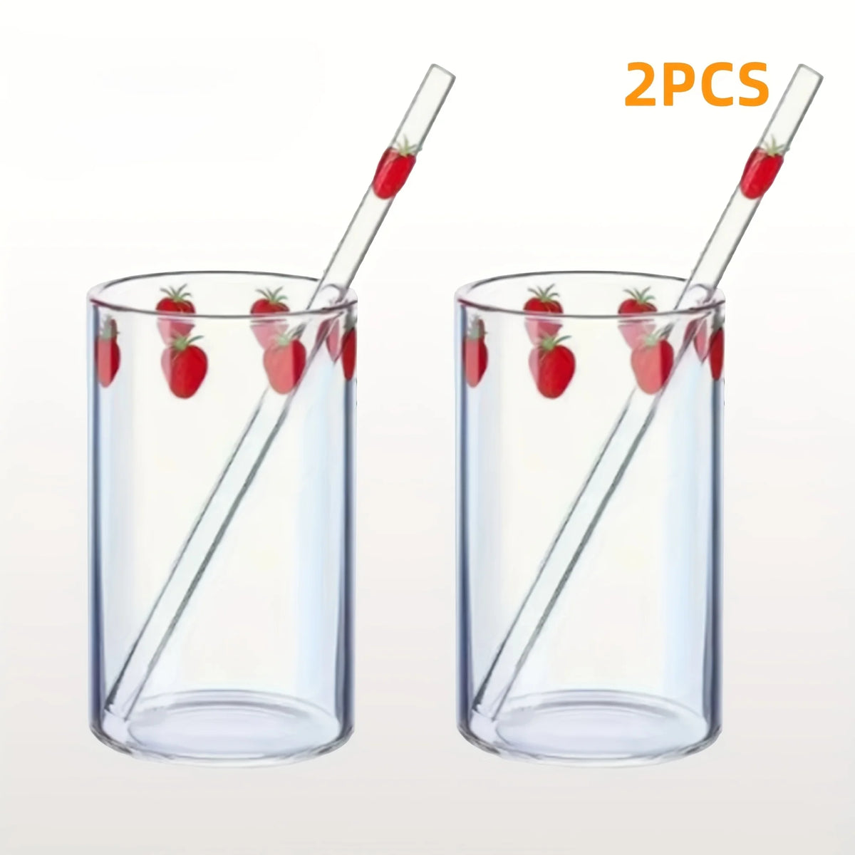 Cute Strawberry Glass Cup with Straw 300ml | KEMORELA Mug Glass Drinkware Axl 2PCS 300ML