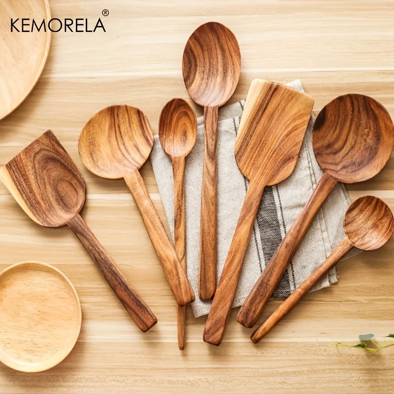 Thai Wooden Kitchen Tool Set – Non-Stick Spatula & Spoons Wooden Kitchen Tool Set Axl