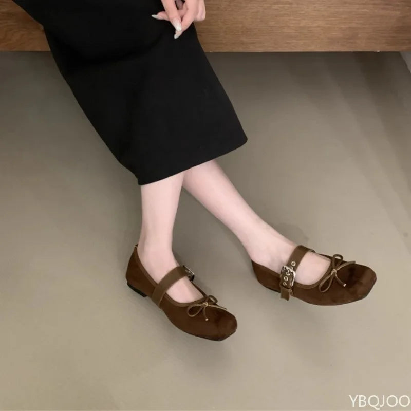 Women's Square Toe Ballet Flats – Bow Mary Jane Shoes Ballet Flats Axl
