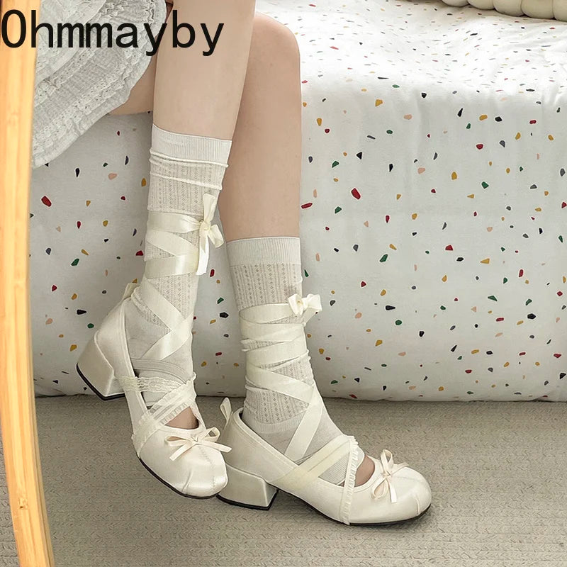 Women's Lace Mary Jane Pumps – Butterfly-Knot Square Heel Mary Jane Pumps Axl