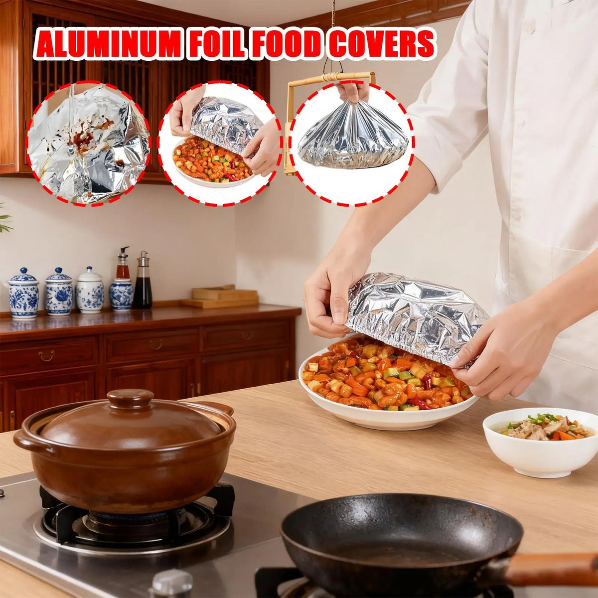 10-Pack Aluminum Foil Food Covers – Reusable Stretch Plate Lids Food Cover Set Axl