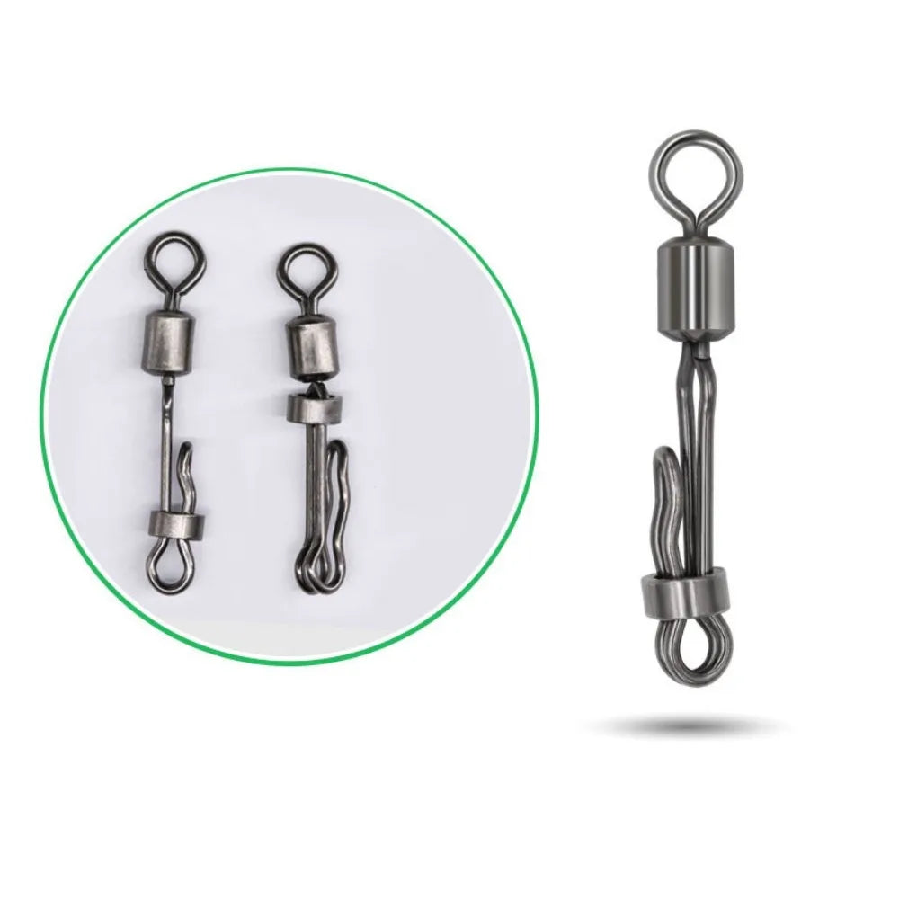Rolling Swivel with Lock Snap – 10 Pcs Fishing Connectors Fishing Swivel Connector Axl