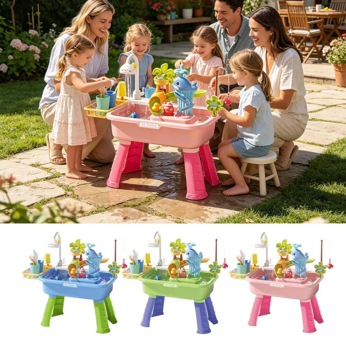 Kids Water Activity Table with Running Water & 43 Accessories Kids Water Play Table Axl