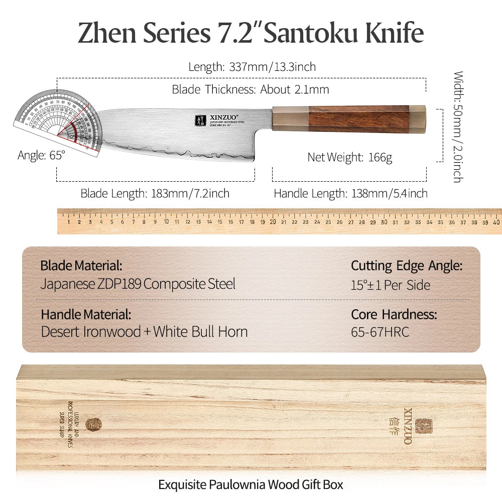 XINZUO 7.2" Santoku Knife Japanese ZDP-189 Steel & Wood Gift Box Santoku Kitchen Knife Axl