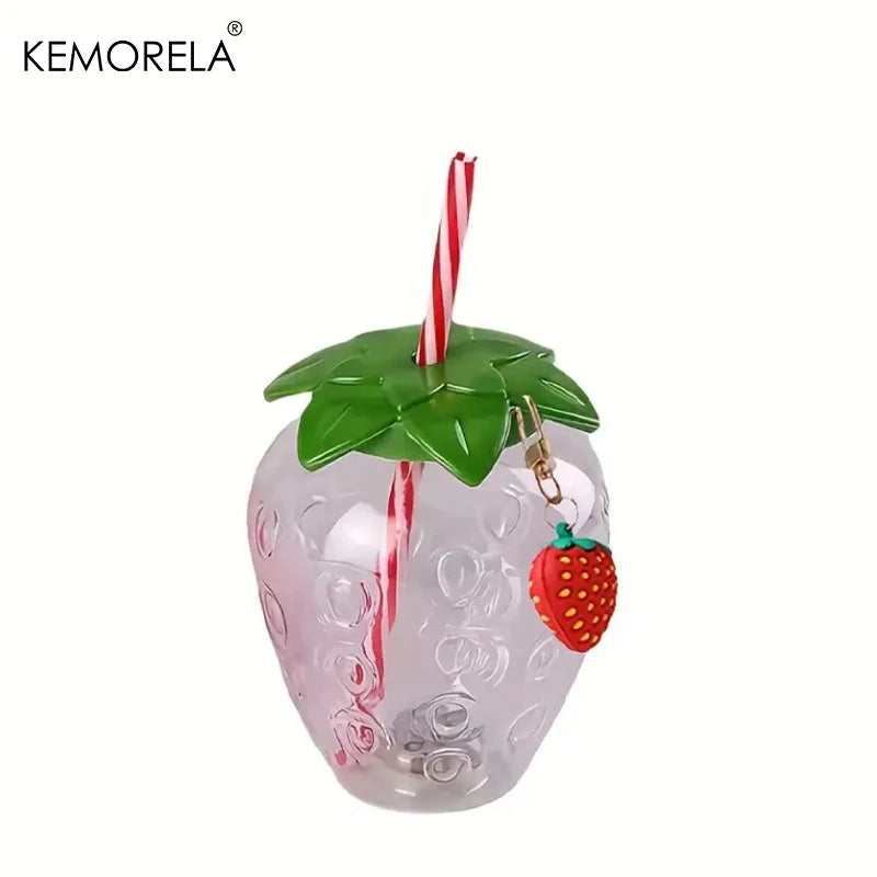 KEMORELA Strawberry Straw Water Bottle – Cute Clear Plastic Cup Straw Water Bottle Axl Strawberry White A <500ml