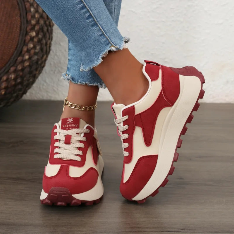 Women's Chunky Sneakers – Lace-Up PU Leather Fashion Shoes Chunky Sneakers Axl