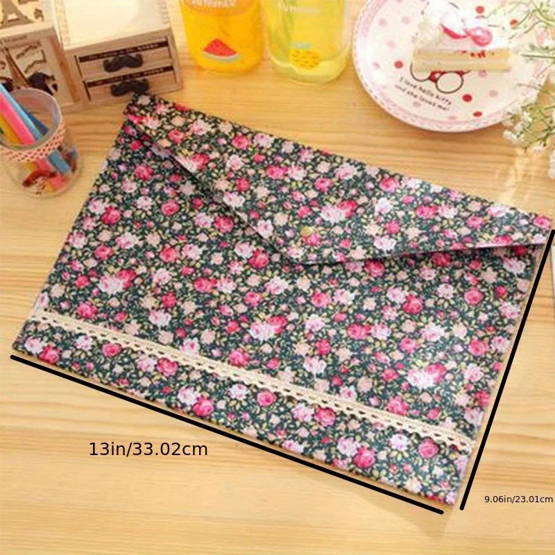 A4 Floral Fabric File Folder – Large Capacity Document Organizer Document File Folder Axl