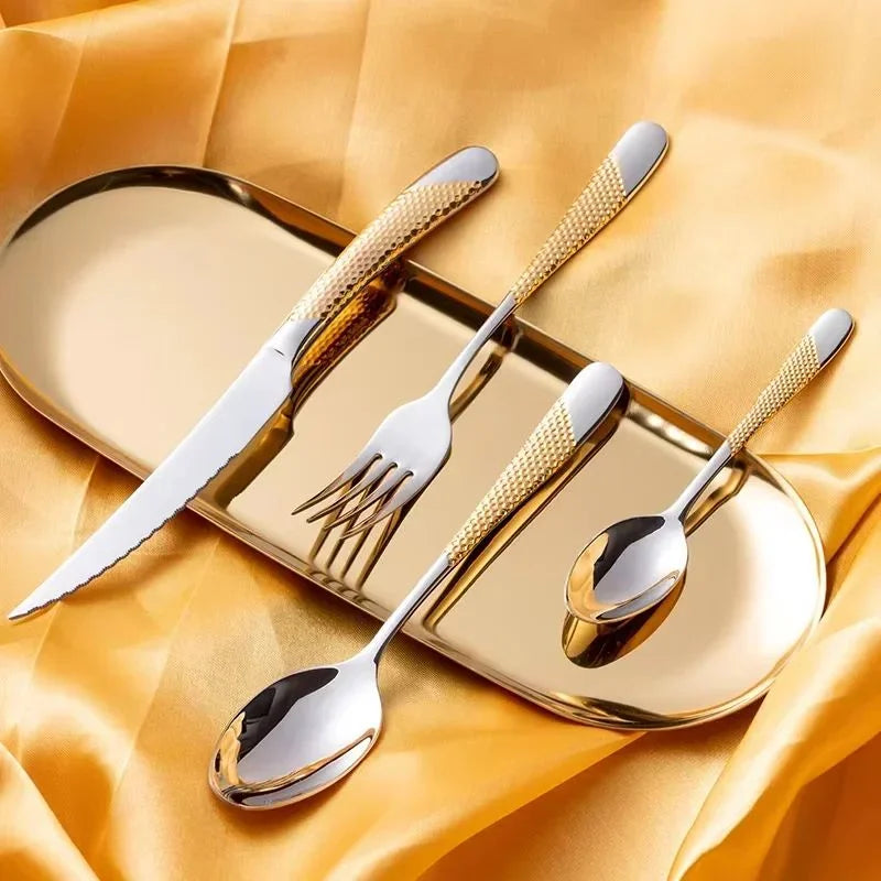 24-Pc Star Diamond Stainless Steel Cutlery Set – Knife Fork Spoon Flatware Cutlery Set Axl