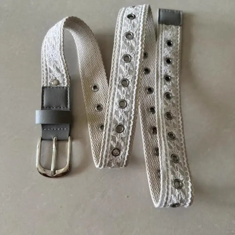 Vintage Lace Canvas Belt for Women – Metal Buckle 110cm Women's Fashion Belt Axl