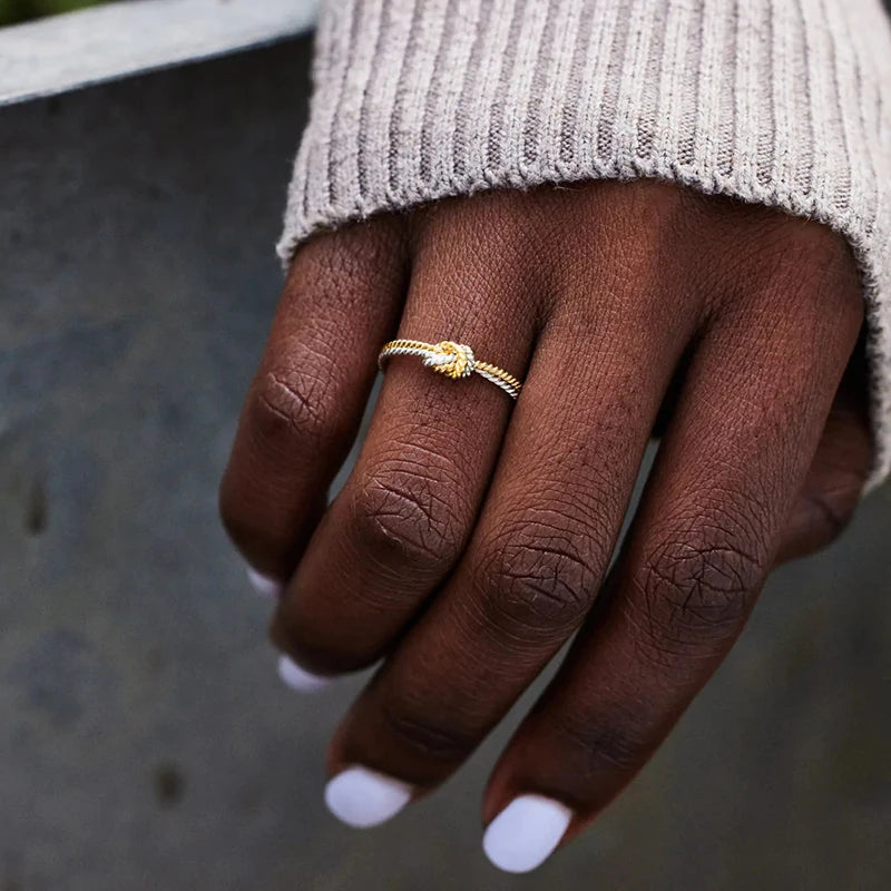 Huitan Two-Tone Brass Knot Ring – Women's Statement Ring Fashion Statement Ring Axl