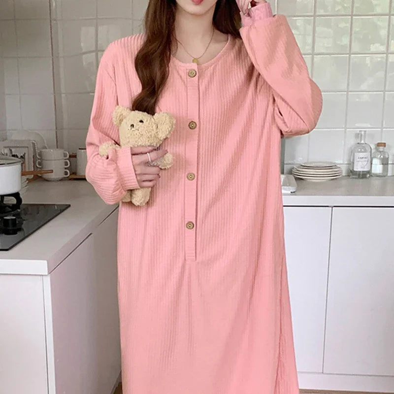 Women's Cotton Nightgown – Long Sleeve Ankle-Length Sleep Dress Women's Nightgown Axl pink XXL