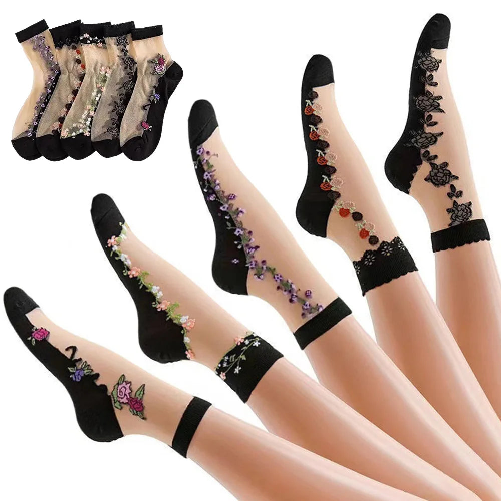 Women's Floral Mid-Tube Socks – 5 Pairs Breathable Casual Women's Casual Socks Axl 5 pairs mix-2 One Size