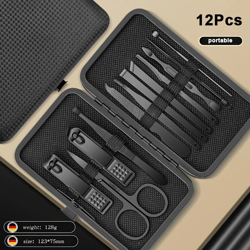 Stainless Steel Manicure & Pedicure Nail Clipper Set 8–24 Pcs Nail Grooming Kit Axl Black 12 in 1-86