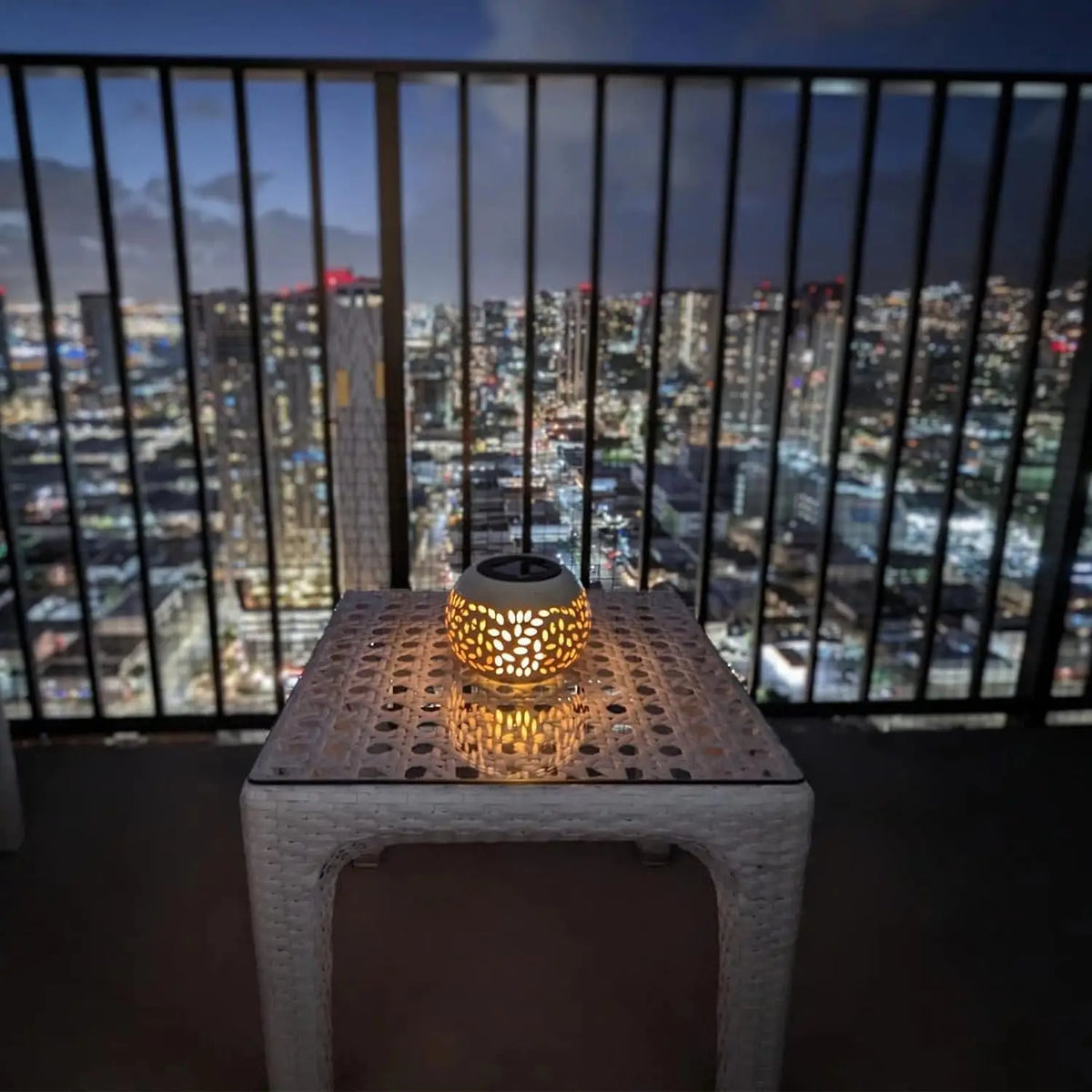 Solar LED Decorative Lantern – Hollowed Metal Outdoor Table Light Solar Garden Lantern Axl