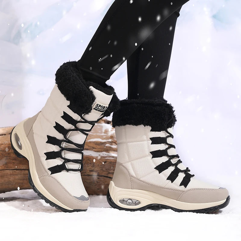 DQTBE Women's Waterproof Mid-Calf Snow Boots – Fur Lined Women's Snow Boots Axl