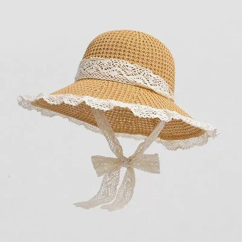 Women's Large Brim Straw Hat – Floral Bow Summer Beach Hat Wide Brim Straw Hat Axl A4