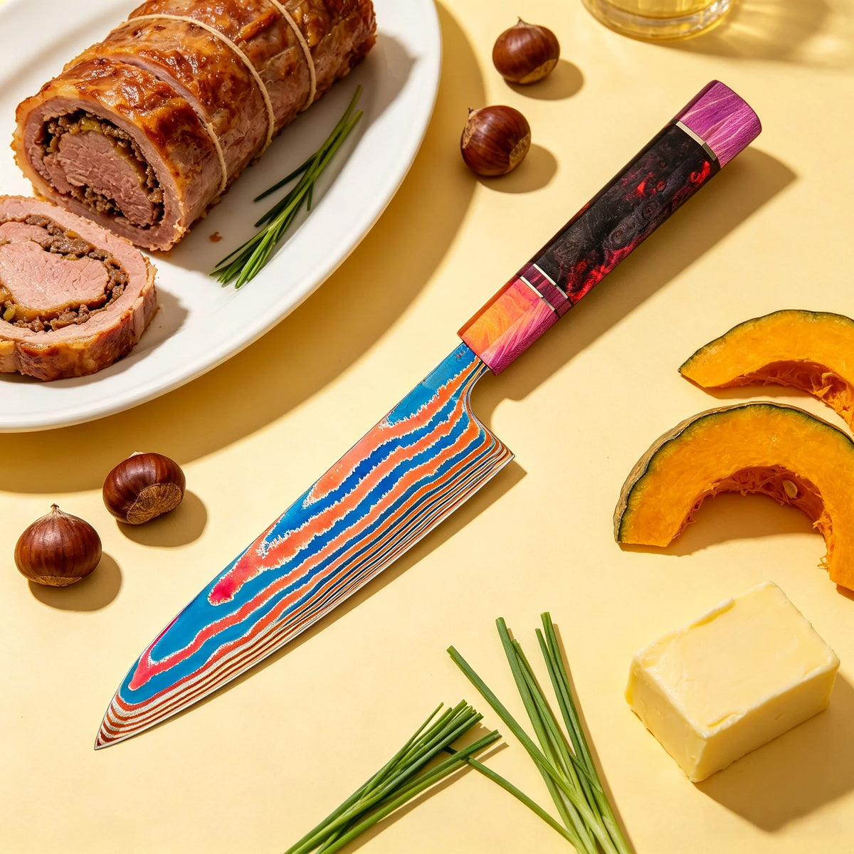 Damascus Titanium Chef Knife – Sharp 20.7cm Cleaver Wood Handle Damascus Chef Knife Axl Chef Knife