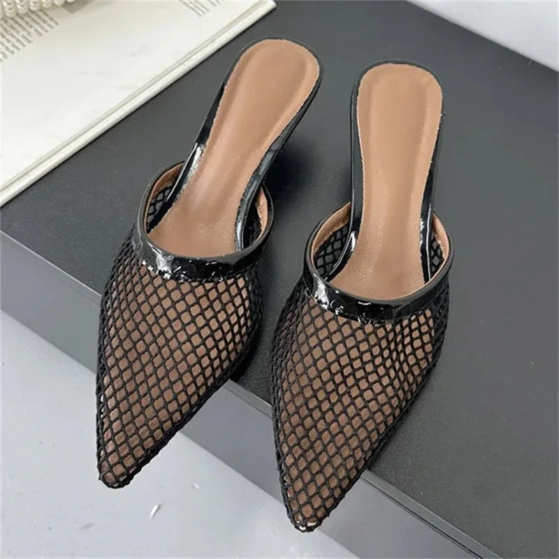Women's Mesh Mule Sandals – Pointed Toe Low Heel Slingback Mule Sandals Axl