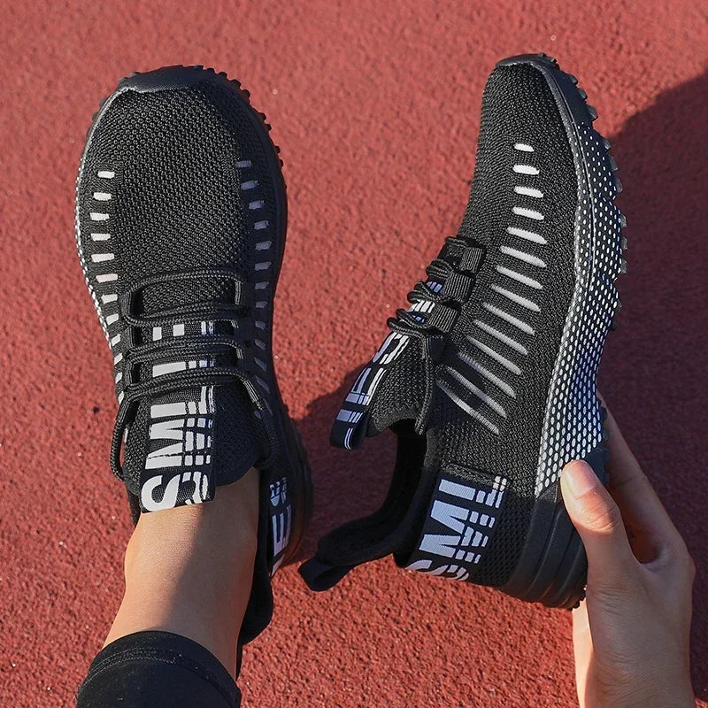 AZGB Women's Breathable Knit Sneakers – Lace-Up Walking Shoes Women's Sneakers Axl All Black 37
