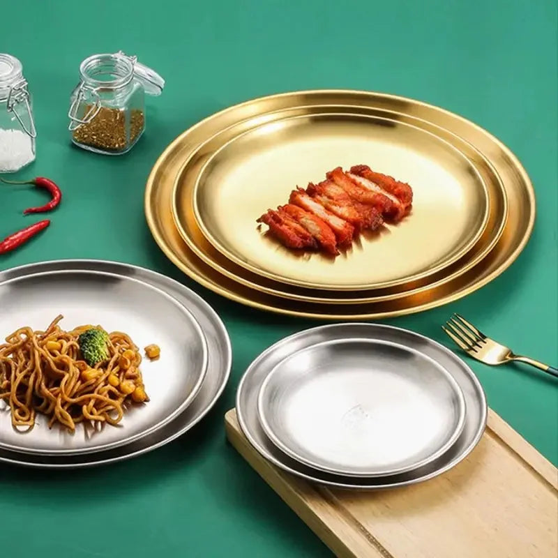 Korean Stainless Steel Round BBQ Plate & Dining Tray BBQ Grill Plate Axl