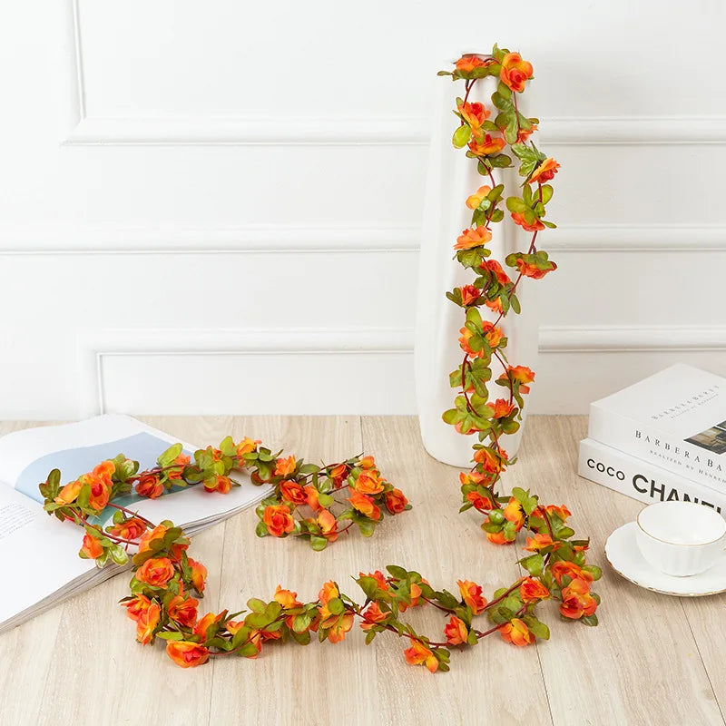 Rose Artificial Flower Vine Garland – Silk Wedding & Home Decor Artificial Flower Garland Axl Orange 1 pc