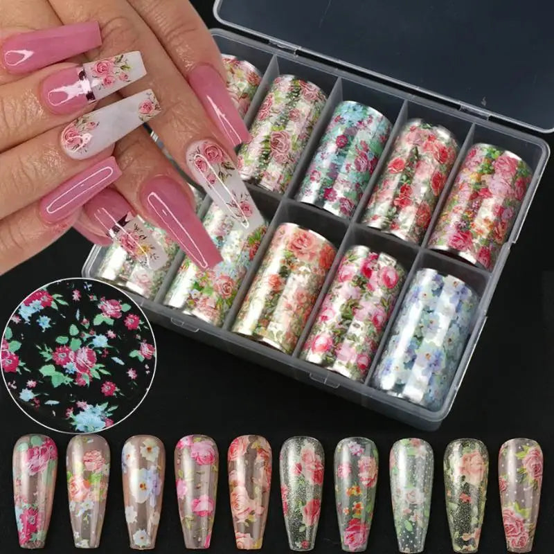 10 Rolls Floral Butterfly Nail Foil Transfer Stickers – DIY Art Nail Art Foils Axl