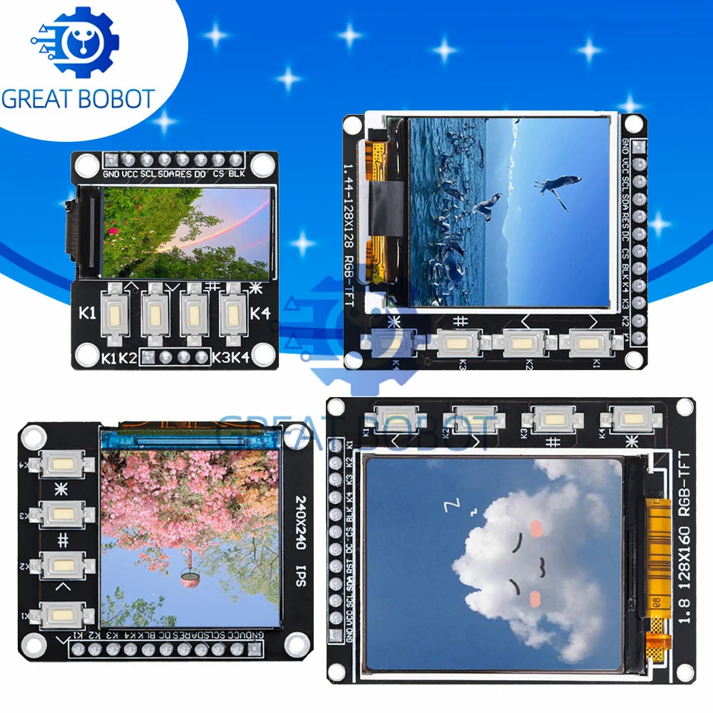 TFT Color LCD Module SPI 0.96–1.8" ST7735 ST7789 | 4-Key LCD Display Module Axl