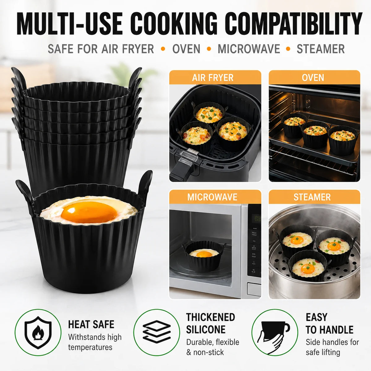 Silicone Egg Poacher Cups | Air Fryer Egg Bite Mold – 3/4/6 Pc Egg Poacher Cups Axl