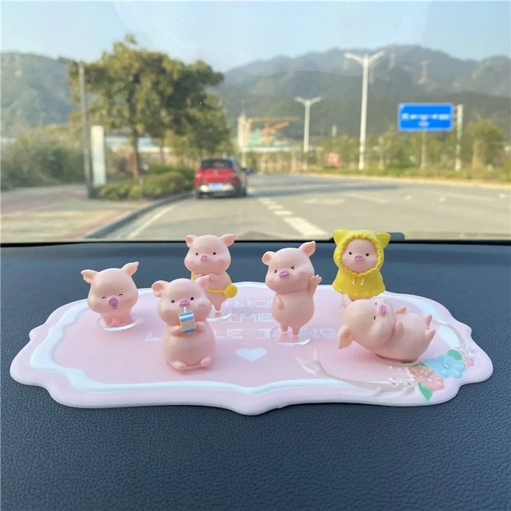 6-Piece Mini Flocked Piggy Car Dashboard Ornament Figures Decorative Figurines Axl