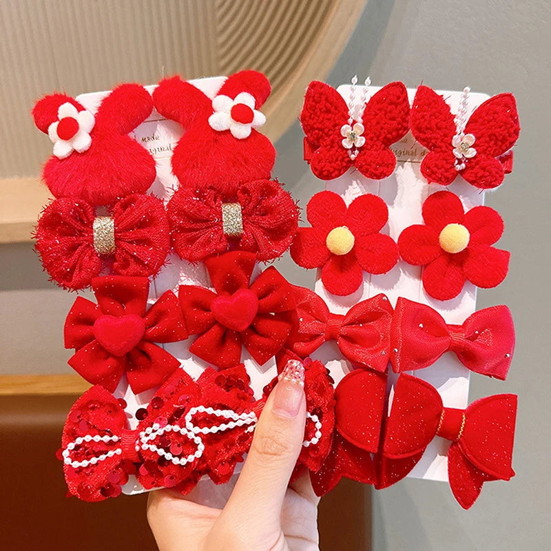 8-Piece Girls Red Bow Hair Clips – Handmade Ribbon Barrettes Kids Hair Barrettes Axl