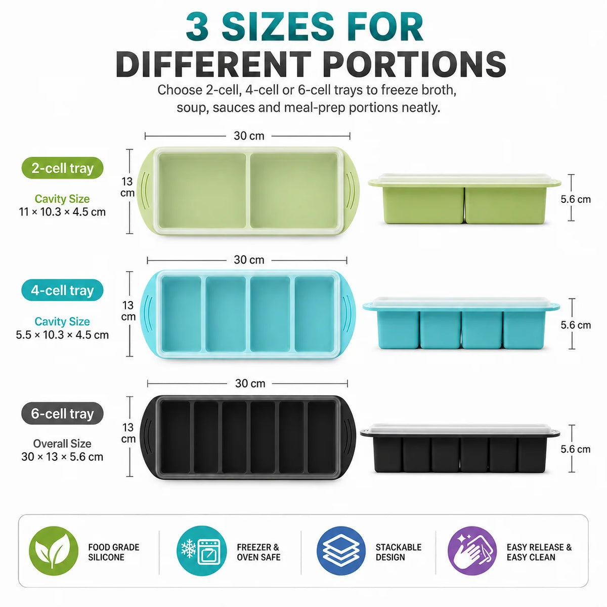 3-Pack Silicone Freezer Trays with Lids – 1 Cup Soup Molds Silicone Freezer Trays Axl