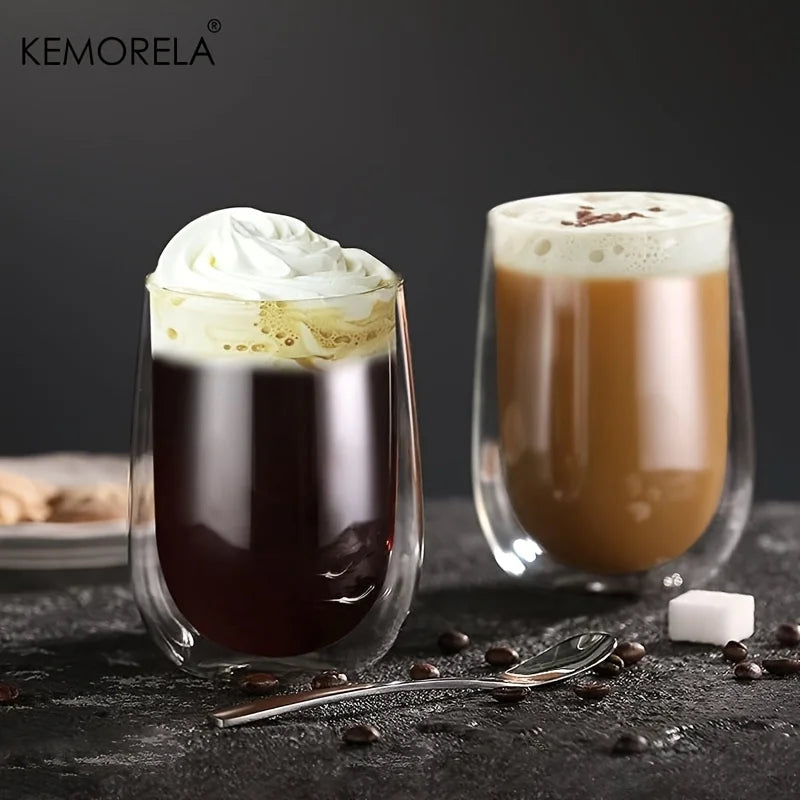 KEMORELA Latte Macchiato Glasses – Set of 2 or 4 | Clear Glass Latte Glass Set Axl