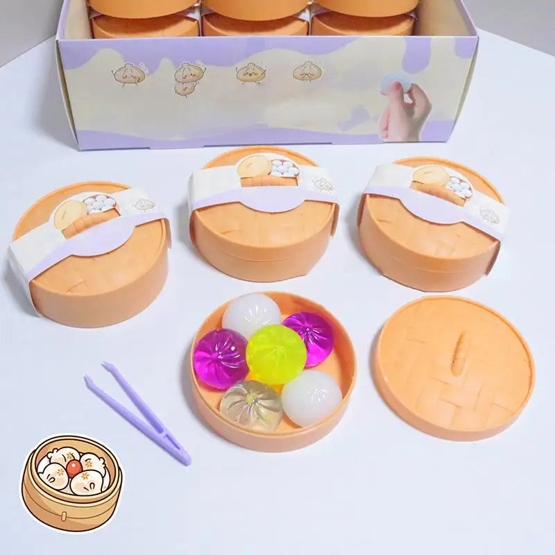 6-Piece Mini Steamed Bun Squishy Fidget Toy Set with Steamer Squishy Fidget Toy Axl