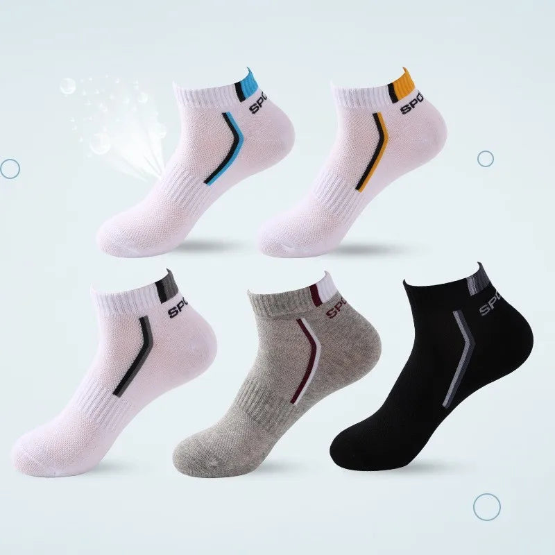 5 Pairs Unisex Color Block Boat Socks – Soft Breathable Cotton Ankle Boat Socks Axl 5 pairs mix-6 One Size