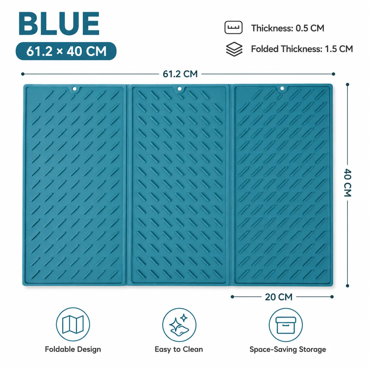 Large Foldable Silicone Dish Drying Mat – Non-Slip Kitchen Pad Kitchen Drying Mat Axl Blue XL