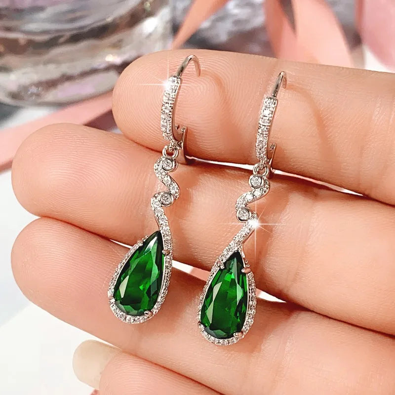 Huitan Green Cubic Zirconia Dangle Drop Earrings for Women Drop Earrings Axl E2257