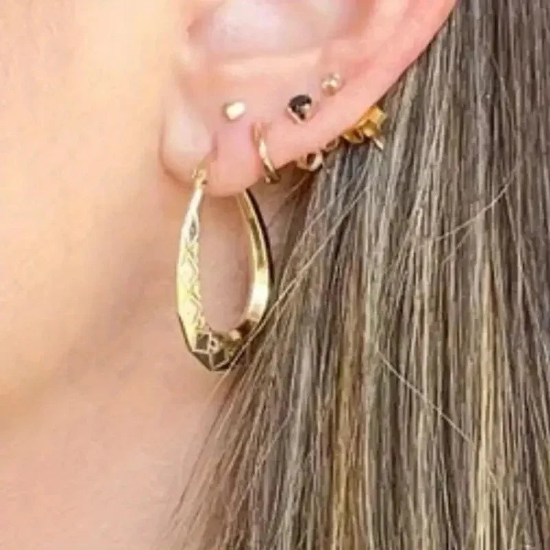 Huitan Boho Teardrop Hoop Earrings – Geometric Rhombus Design Hoop Earrings Axl