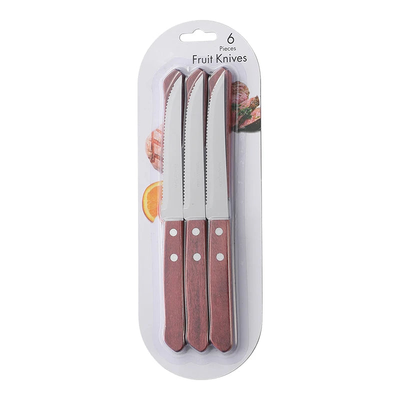 Serrated Stainless Steel Steak Knives Set – 6 or 12 Pcs Steak Knife Set Axl 6pcs-wooden