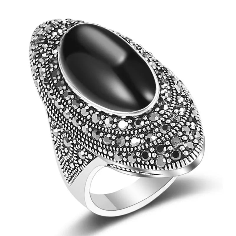 Huitan Black Stone Oval Ring – Vintage Women's Fashion Ring Fashion Ring Axl T0576 10