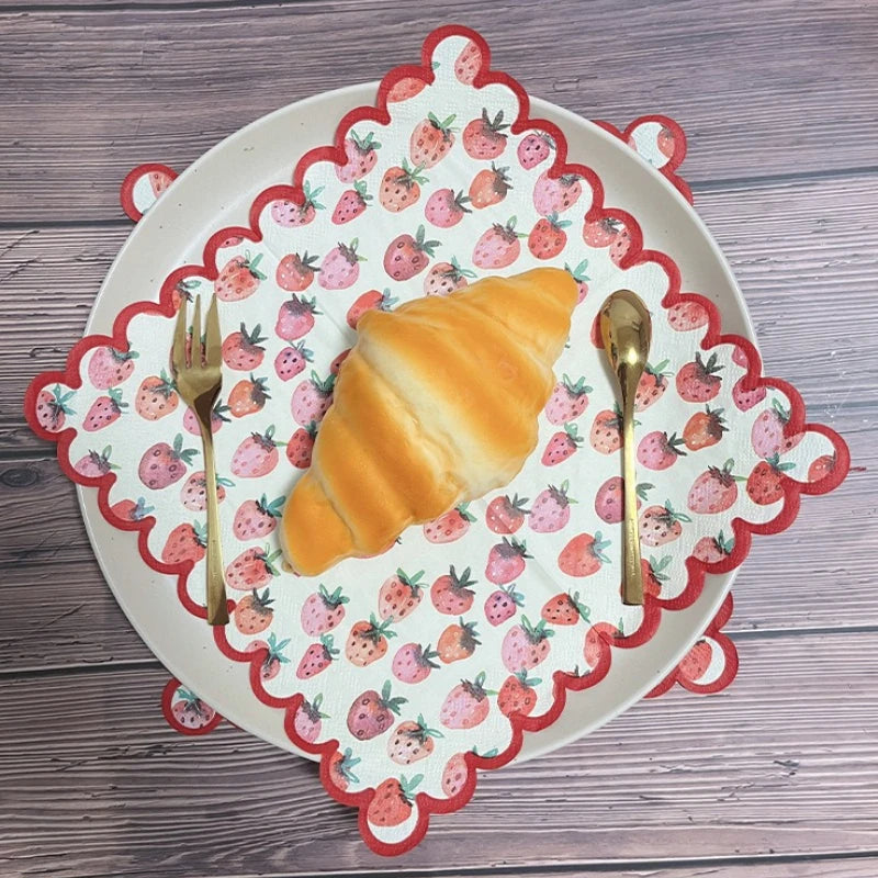 Strawberry Red Paper Napkins – Scalloped Edge 25x25cm Party Decorative Paper Napkins Axl