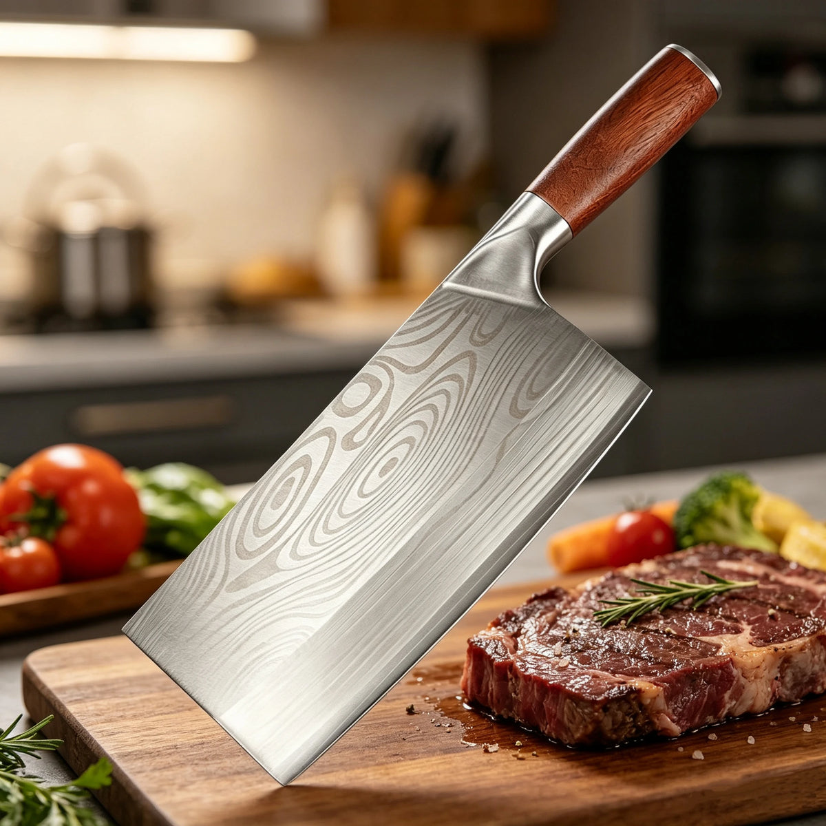 SHENJIU Cleaver Knife – Stainless Steel Blade & Wood Handle Kitchen Cleaver Knife Axl