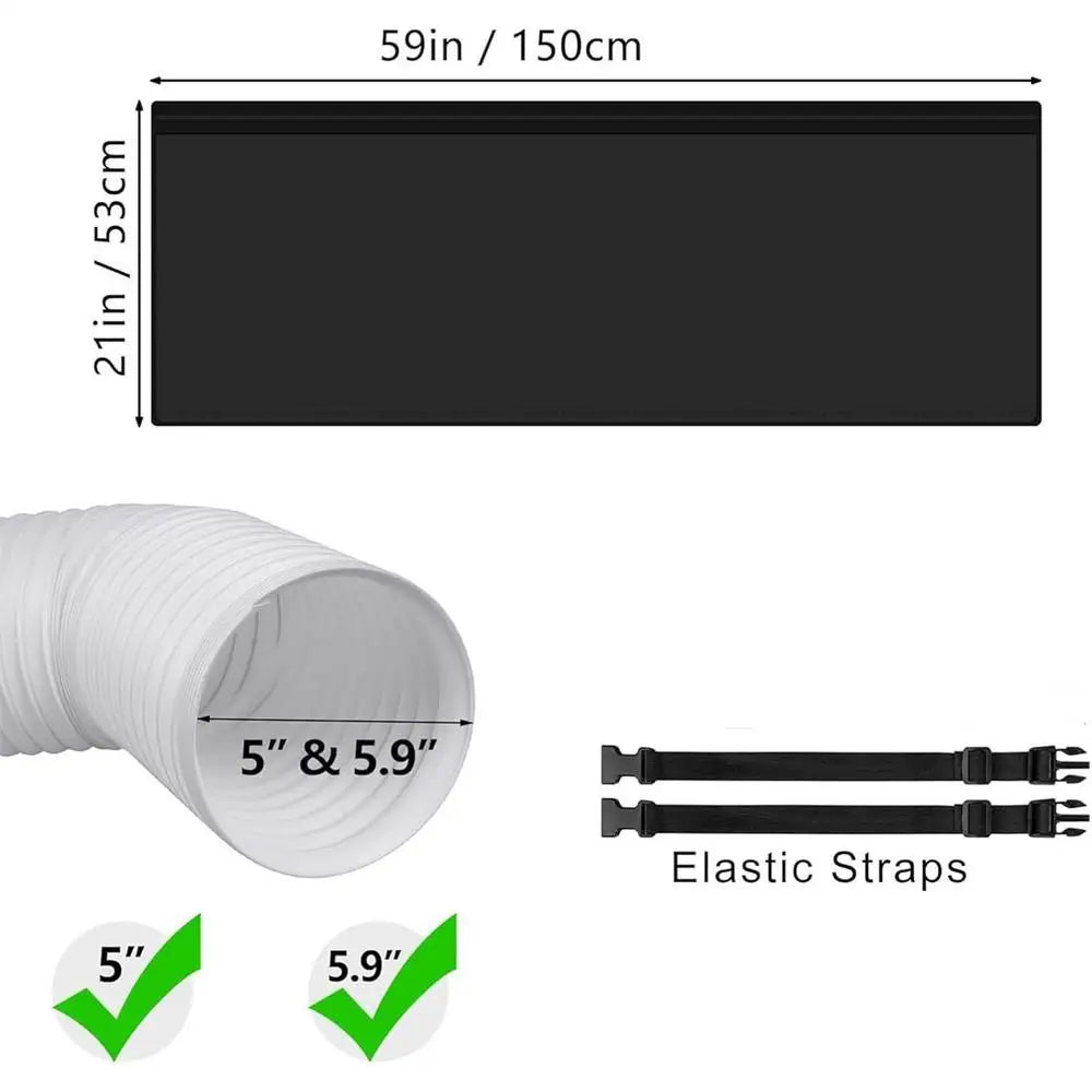 Foldable AC Exhaust Hose Insulation Cover | 5" & 5.9" Ducts AC Hose Insulation Axl Black