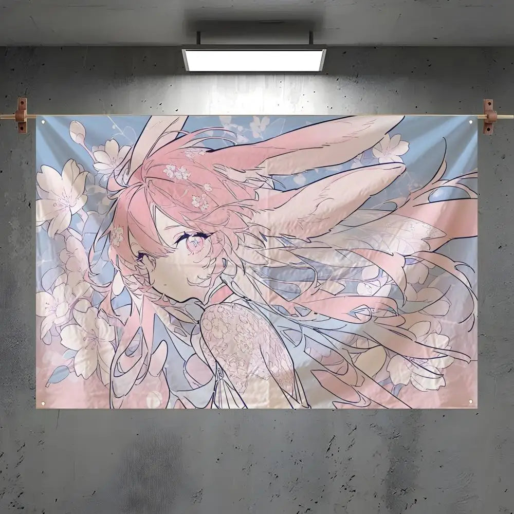 Anime Angel Girls Kawaii Wall Flag – 6 Sizes | Indoor & Outdoor Decorative Wall Flag Axl White1 50x70cm