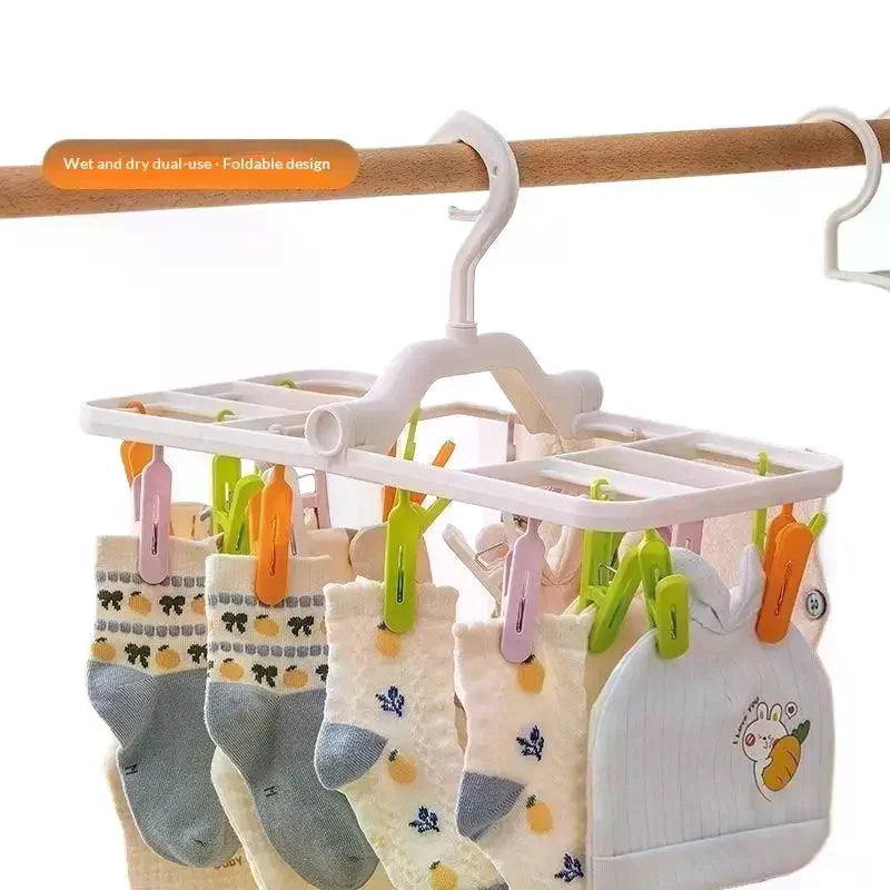 Foldable Multi-Clip Laundry Drying Hanger – 12 Clips ABS Laundry Drying Hanger Axl
